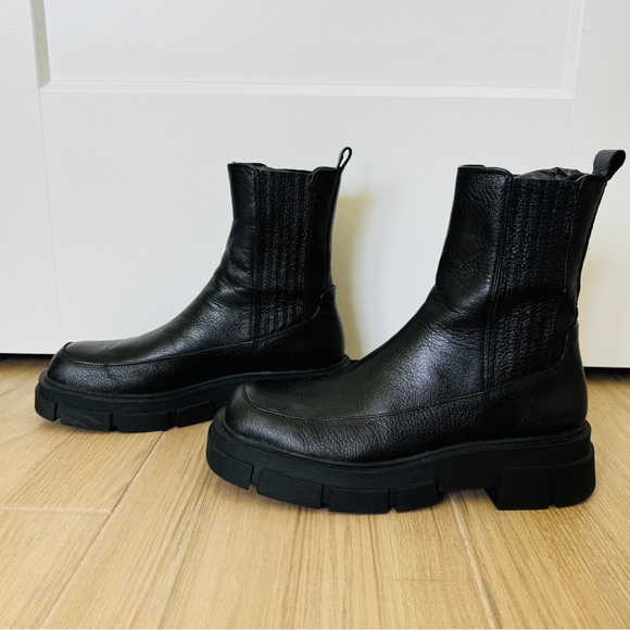 MNG Black Leather Combat Boots Thick Rubber Track Sole Ankle/Calf High - Picture 11 of 17